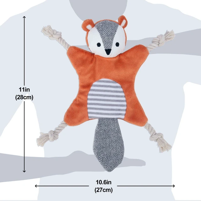 Alt view image 7 of 7 - Squirrel Plush Toy, Stuffless Dog Chew Toy with Rope Knots, Crinkle Squeaky Toy for Small Dogs