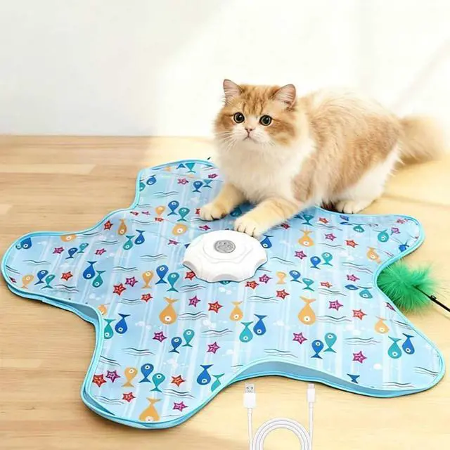 Main image of Rechargeable Automatic Cat Toy, 3-Mode Touch-Activated Interactive Toy with Random Motion, Concealed Feather & Squeaky Sound for Indoor Cats & Kittens (Blue)