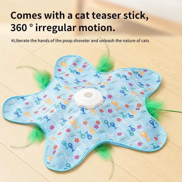Alt view image 4 of 7 - Rechargeable Automatic Cat Toy, 3-Mode Touch-Activated Interactive Toy with Random Motion, Concealed Feather & Squeaky Sound for Indoor Cats & Kittens (Blue)