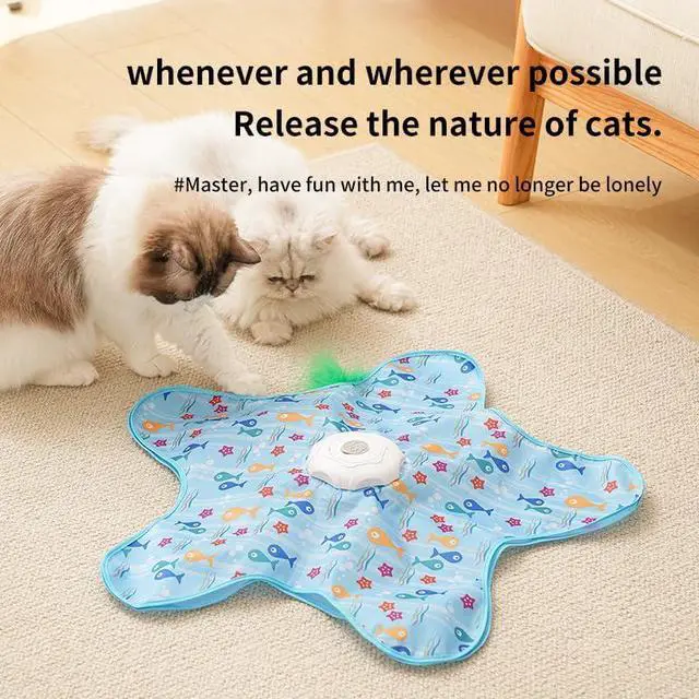 Alt view image 2 of 7 - Rechargeable Automatic Cat Toy, 3-Mode Touch-Activated Interactive Toy with Random Motion, Concealed Feather & Squeaky Sound for Indoor Cats & Kittens (Blue)