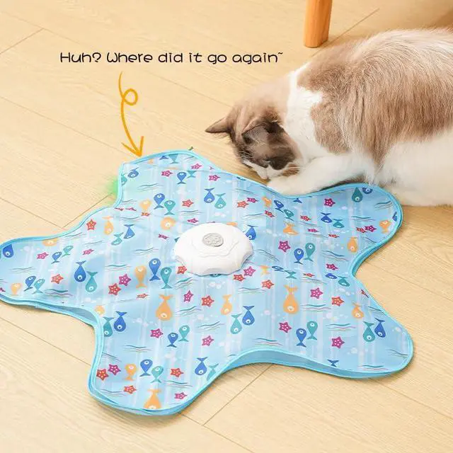 Alt view image 5 of 7 - Rechargeable Automatic Cat Toy, 3-Mode Touch-Activated Interactive Toy with Random Motion, Concealed Feather & Squeaky Sound for Indoor Cats & Kittens (Blue)