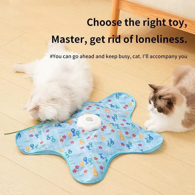 Alt view image 7 of 7 - Rechargeable Automatic Cat Toy, 3-Mode Touch-Activated Interactive Toy with Random Motion, Concealed Feather & Squeaky Sound for Indoor Cats & Kittens (Blue)