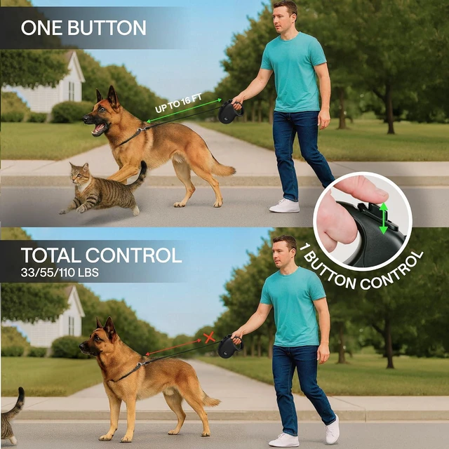 Alt view image 2 of 7 - Retractable Dog Leash for Small Dogs up to 33 lbs 10ft Long Hands Free Lead for Dogs Reflective Heavy Duty Puppy Leash and Waist Dog Leashes for Training, Running, Outside Correa para Perros