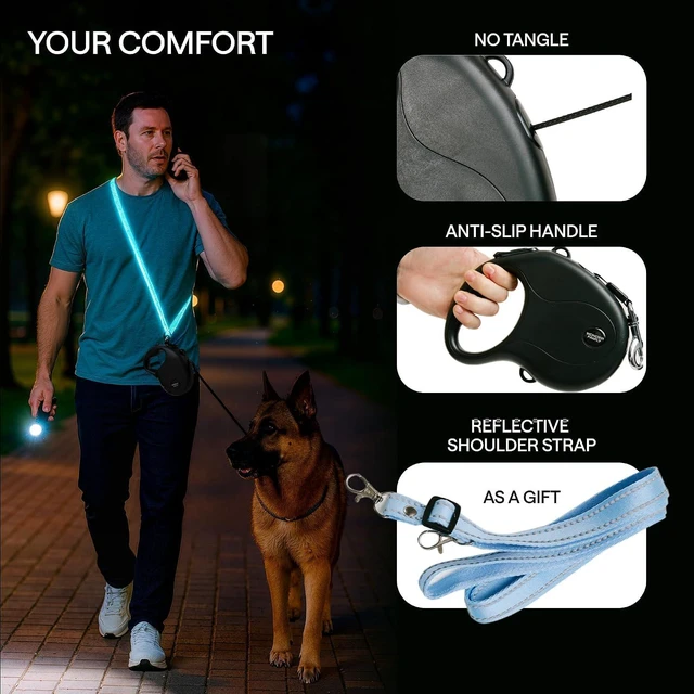 Alt view image 4 of 7 - Retractable Dog Leash for Small Dogs up to 33 lbs 10ft Long Hands Free Lead for Dogs Reflective Heavy Duty Puppy Leash and Waist Dog Leashes for Training, Running, Outside Correa para Perros