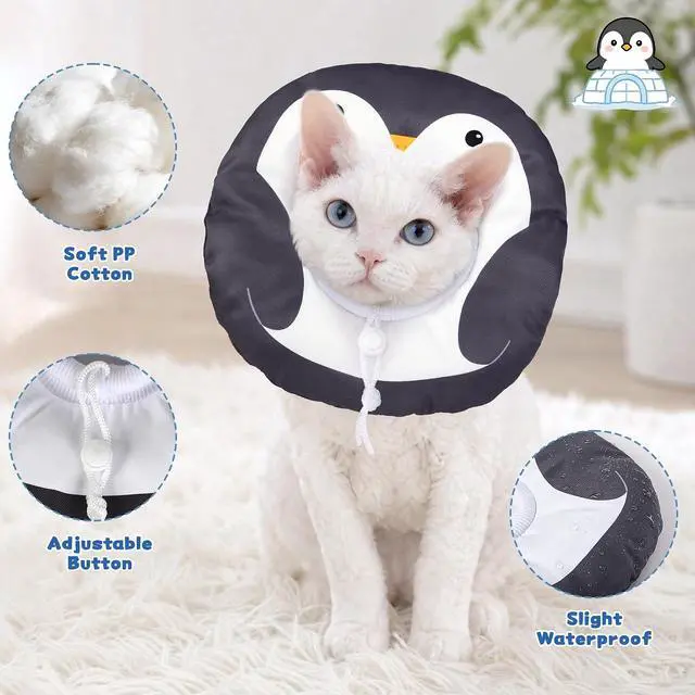Alt view image 3 of 6 - Soft Cat Cone, Medium Waterproof Cat Recovery Collar | Cat Wound Healing After Surgery or Neutering Alternative to Elizabethan Collars Medical Neck Cone for Cats and Puppies Pengui