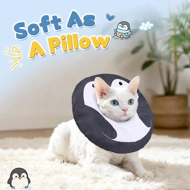 Alt view image 2 of 6 - Soft Cat Cone, Medium Waterproof Cat Recovery Collar | Cat Wound Healing After Surgery or Neutering Alternative to Elizabethan Collars Medical Neck Cone for Cats and Puppies Pengui