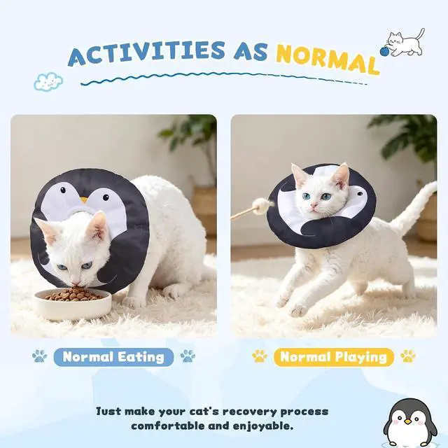 Alt view image 4 of 6 - Soft Cat Cone, Medium Waterproof Cat Recovery Collar | Cat Wound Healing After Surgery or Neutering Alternative to Elizabethan Collars Medical Neck Cone for Cats and Puppies Pengui