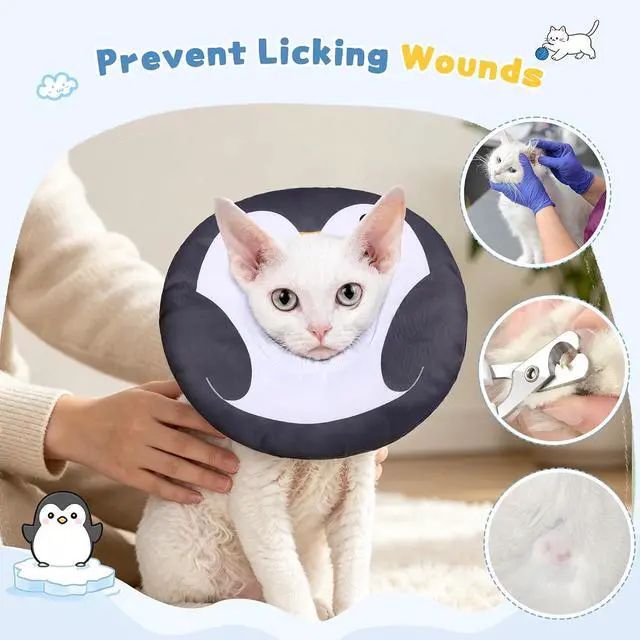 Alt view image 5 of 6 - Soft Cat Cone, Medium Waterproof Cat Recovery Collar | Cat Wound Healing After Surgery or Neutering Alternative to Elizabethan Collars Medical Neck Cone for Cats and Puppies Pengui