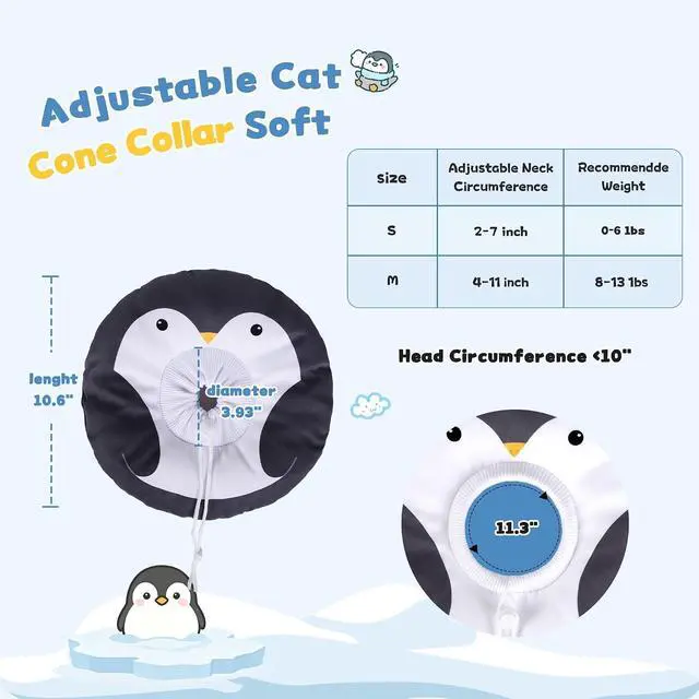 Alt view image 6 of 6 - Soft Cat Cone, Medium Waterproof Cat Recovery Collar | Cat Wound Healing After Surgery or Neutering Alternative to Elizabethan Collars Medical Neck Cone for Cats and Puppies Pengui