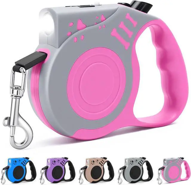 Main image of Retractable Dog Leash with USB Rechargeable Flashlight, Pink | 16FT Automatic Telescopic Tractor Dog Leash, Durable ABS Case and Comfort Grip, Designed for Small Medium Dogs Up to 30lbs