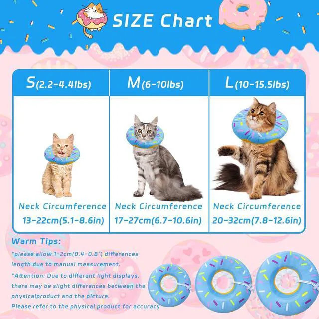 Alt view image 2 of 7 - Cat Cone Collar Soft, Adjustable Cat Recovery Collars, Donut Blue, S | Spay Cones to Stop Licking, Cute Donut E Collar After Surgery, Anti-Lick Wound Healing Elizabethan Collars for Kittens