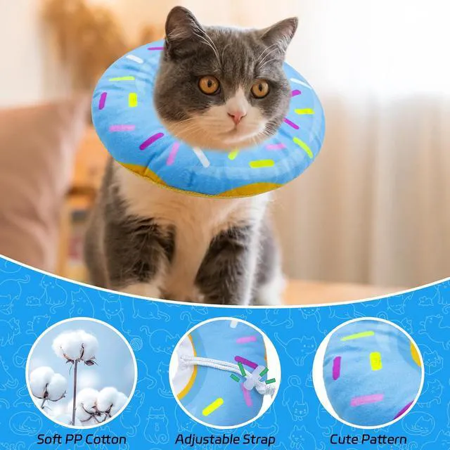 Alt view image 3 of 7 - Cat Cone Collar Soft, Adjustable Cat Recovery Collars, Donut Blue, S | Spay Cones to Stop Licking, Cute Donut E Collar After Surgery, Anti-Lick Wound Healing Elizabethan Collars for Kittens
