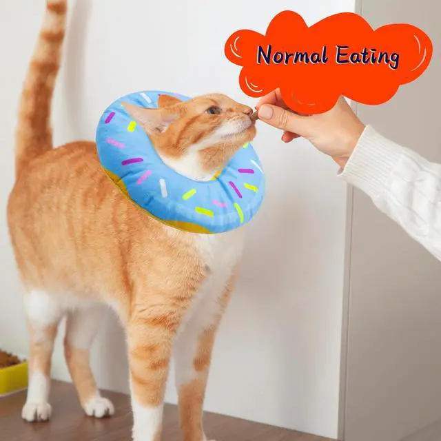 Alt view image 4 of 7 - Cat Cone Collar Soft, Adjustable Cat Recovery Collars, Donut Blue, S | Spay Cones to Stop Licking, Cute Donut E Collar After Surgery, Anti-Lick Wound Healing Elizabethan Collars for Kittens