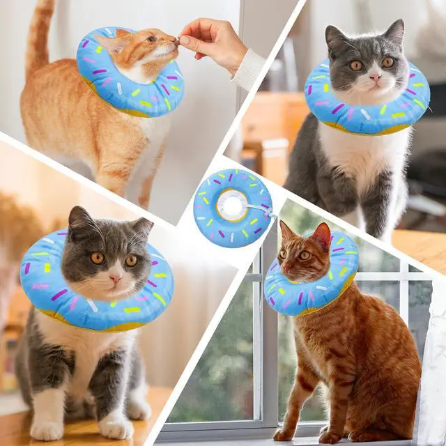 Alt view image 7 of 7 - Cat Cone Collar Soft, Adjustable Cat Recovery Collars, Donut Blue, S | Spay Cones to Stop Licking, Cute Donut E Collar After Surgery, Anti-Lick Wound Healing Elizabethan Collars for Kittens