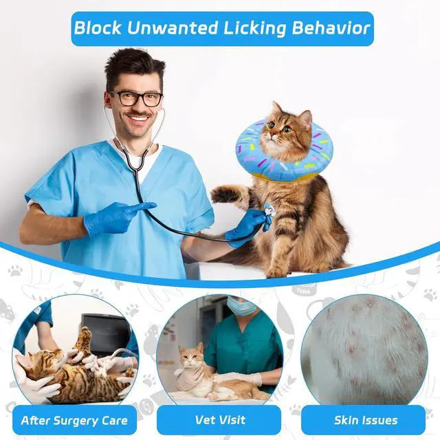 Alt view image 6 of 7 - Cat Cone Collar Soft, Adjustable Cat Recovery Collars, Donut Blue, S | Spay Cones to Stop Licking, Cute Donut E Collar After Surgery, Anti-Lick Wound Healing Elizabethan Collars for Kittens