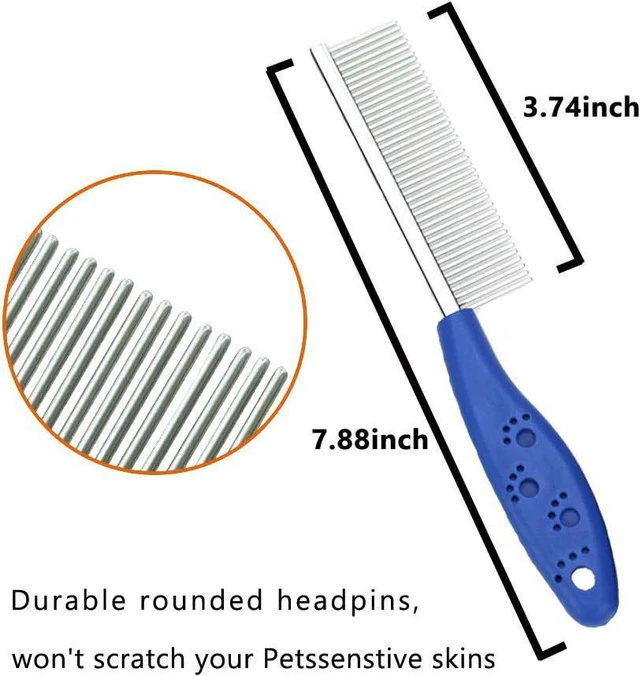 Alt view image 2 of 6 - Pet Comb for Dogs & Cats,Small Dog & Cat Grooming Comb 2 Combs,Pet Stainless Steel Teeth Cats Comb for Removing Matted Fur, Knots & Tangles,Shedding Comb,Blue