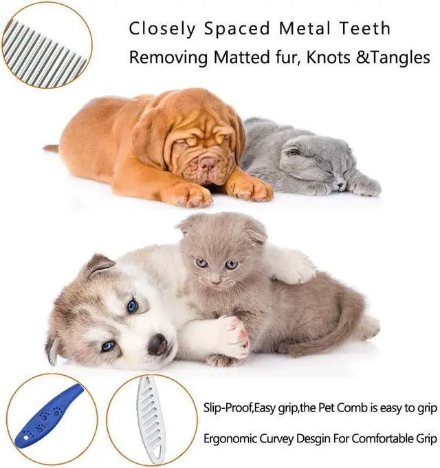 Alt view image 4 of 6 - Pet Comb for Dogs & Cats,Small Dog & Cat Grooming Comb 2 Combs,Pet Stainless Steel Teeth Cats Comb for Removing Matted Fur, Knots & Tangles,Shedding Comb,Blue