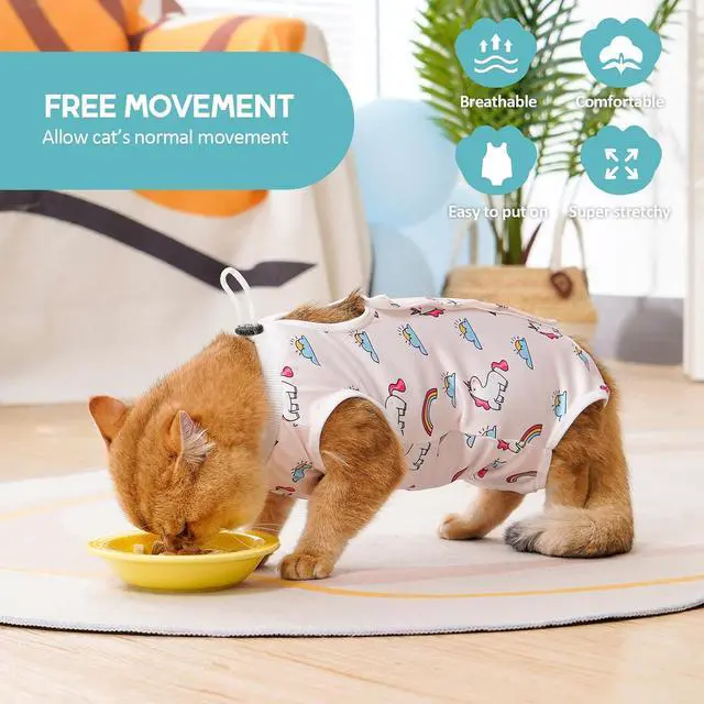 Alt view image 3 of 6 - Cat Recovery Suit - Kitten Onesie for Cats After Surgery | Stop Licking, Protects Stitches, M: Neck 9.5"-11"/Chest 13.7"-15.4"/Back 10.4", Soft & Breathable, Hook & Loop, Cute