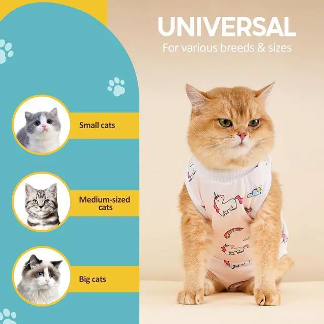 Alt view image 5 of 6 - Cat Recovery Suit - Kitten Onesie for Cats After Surgery | Stop Licking, Protects Stitches, M: Neck 9.5"-11"/Chest 13.7"-15.4"/Back 10.4", Soft & Breathable, Hook & Loop, Cute