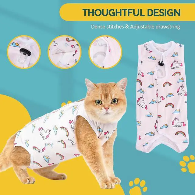 Alt view image 6 of 6 - Cat Recovery Suit - Kitten Onesie for Cats After Surgery | Stop Licking, Protects Stitches, M: Neck 9.5"-11"/Chest 13.7"-15.4"/Back 10.4", Soft & Breathable, Hook & Loop, Cute