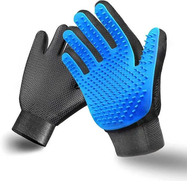 Main image of Pet Grooming Glove Hair Remover Brush Gentle Deshedding Efficient Pet Mitt Pet Massage Gloves Left & Right Hand Draw Dogs Cats Horses Long Short Fur (1Pair Left & Right Hand (Blue))