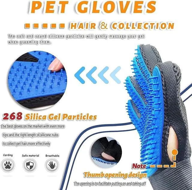 Alt view image 2 of 5 - Pet Grooming Glove Hair Remover Brush Gentle Deshedding Efficient Pet Mitt Pet Massage Gloves Left & Right Hand Draw Dogs Cats Horses Long Short Fur (1Pair Left & Right Hand (Blue))