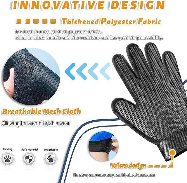 Alt view image 3 of 5 - Pet Grooming Glove Hair Remover Brush Gentle Deshedding Efficient Pet Mitt Pet Massage Gloves Left & Right Hand Draw Dogs Cats Horses Long Short Fur (1Pair Left & Right Hand (Blue))