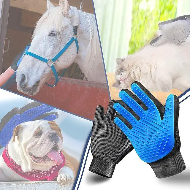 Alt view image 5 of 5 - Pet Grooming Glove Hair Remover Brush Gentle Deshedding Efficient Pet Mitt Pet Massage Gloves Left & Right Hand Draw Dogs Cats Horses Long Short Fur (1Pair Left & Right Hand (Blue))
