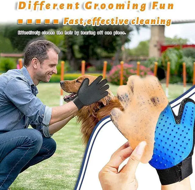 Alt view image 4 of 5 - Pet Grooming Glove Hair Remover Brush Gentle Deshedding Efficient Pet Mitt Pet Massage Gloves Left & Right Hand Draw Dogs Cats Horses Long Short Fur (1Pair Left & Right Hand (Blue))