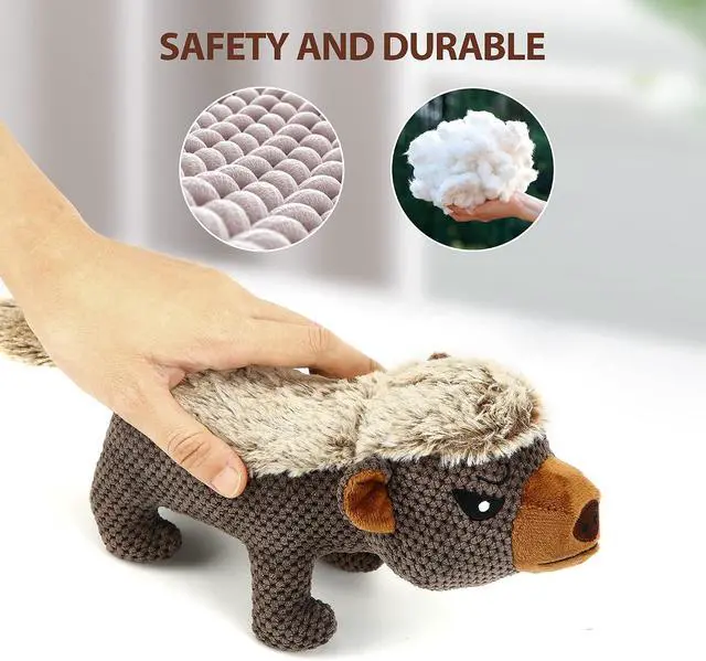 Alt view image 4 of 6 - Dog Plush Toys for Aggressive Chewers, Indestructible Dog Squeaky Toys with Crinkle Paper, Durable Teething Chew Toys for Medium and Large Breed (Grey)