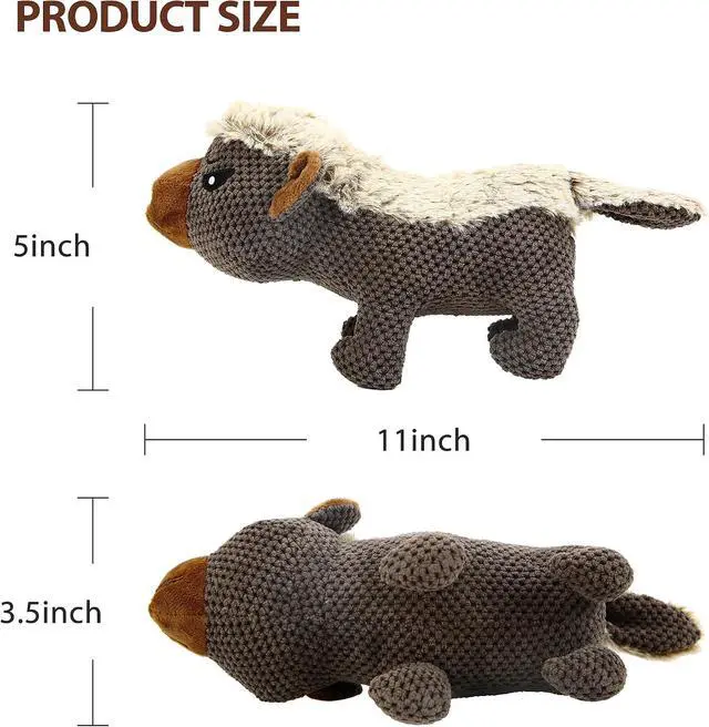 Alt view image 5 of 6 - Dog Plush Toys for Aggressive Chewers, Indestructible Dog Squeaky Toys with Crinkle Paper, Durable Teething Chew Toys for Medium and Large Breed (Grey)