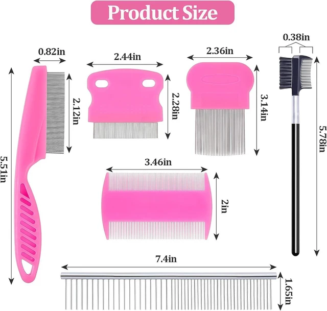 Alt view image 2 of 6 - 6 Pack Pet Grooming Combs, Stainless Steel Dog and Cat Grooming Combs with Rounded Teeth, Double-Sided Professional Pet Tear Stain Remover for Small, Medium, and Large Pets (Pink)