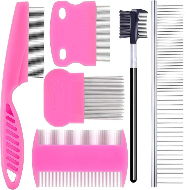 Main image of 6 Pack Pet Grooming Combs, Stainless Steel Dog and Cat Grooming Combs with Rounded Teeth, Double-Sided Professional Pet Tear Stain Remover for Small, Medium, and Large Pets (Pink)