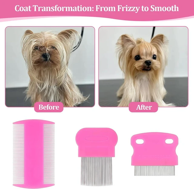 Alt view image 5 of 6 - 6 Pack Pet Grooming Combs, Stainless Steel Dog and Cat Grooming Combs with Rounded Teeth, Double-Sided Professional Pet Tear Stain Remover for Small, Medium, and Large Pets (Pink)