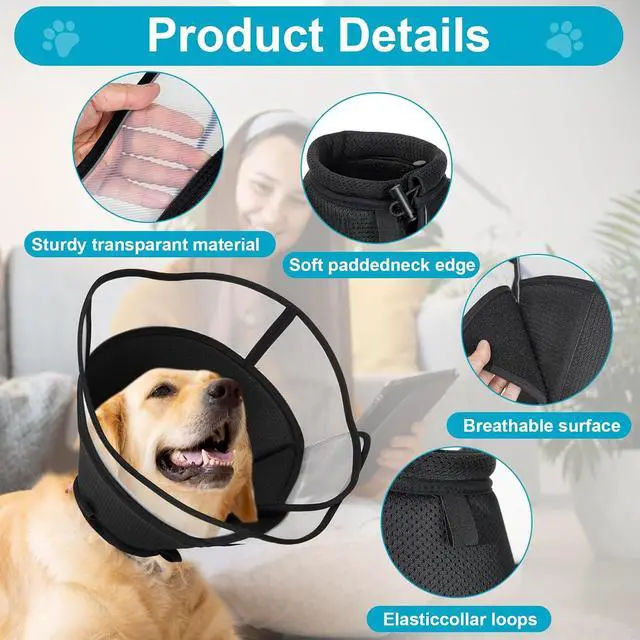 Alt view image 3 of 7 - Soft Elizabethan Dog Cone Collar for Large, Medium & Small Dogs - Adjustable Recovery Collar for Post-Surgery, Wound Protection & Licking Prevention - Lightweight Pet Cone AlternativeBlack,L