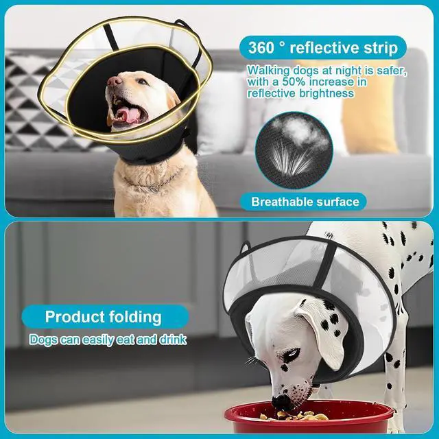 Alt view image 2 of 7 - Soft Elizabethan Dog Cone Collar for Large, Medium & Small Dogs - Adjustable Recovery Collar for Post-Surgery, Wound Protection & Licking Prevention - Lightweight Pet Cone AlternativeBlack,L