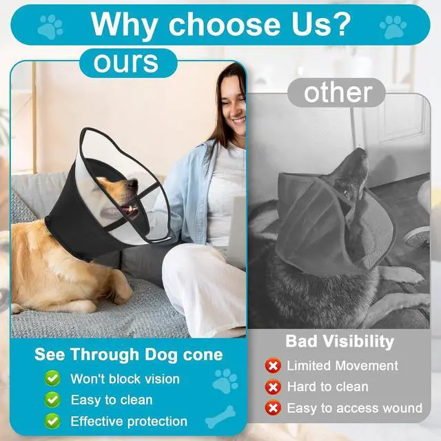 Alt view image 4 of 7 - Soft Elizabethan Dog Cone Collar for Large, Medium & Small Dogs - Adjustable Recovery Collar for Post-Surgery, Wound Protection & Licking Prevention - Lightweight Pet Cone AlternativeBlack,L