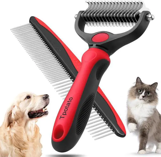 Main image of Deshedding Dog Brush for Long Haired Dogs Cats,Undercoat Shedding Rake for Dematting Detangling Tangles Matted Fur and Knots,Metal Pet Comb,Professional Pet Grooming Supplies Tool Kit,Red