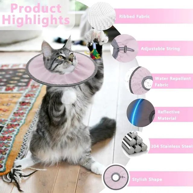 Alt view image 2 of 7 - Lightweight Cat Cone Collar Soft, Adjustable,Pale Pink, Small | Cone for Cats to Stop Licking, Soft Comfortable, Cat Recovery Cone After Surgery, Elizabethan E Collar for Cats, E-Collar
