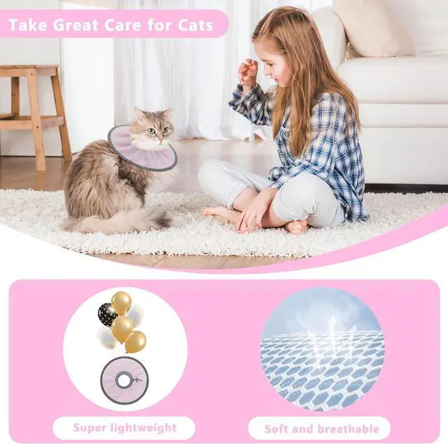 Alt view image 4 of 7 - Lightweight Cat Cone Collar Soft, Adjustable,Pale Pink, Small | Cone for Cats to Stop Licking, Soft Comfortable, Cat Recovery Cone After Surgery, Elizabethan E Collar for Cats, E-Collar