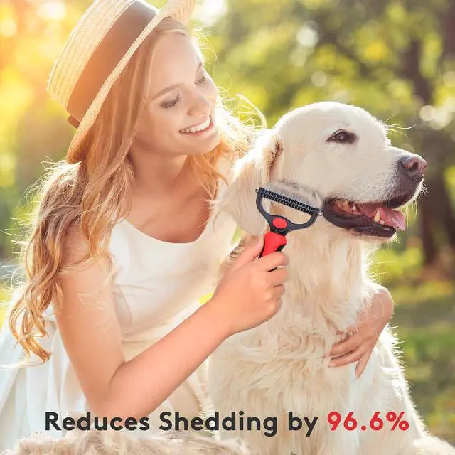 Alt view image 7 of 7 - Deshedding Dog Brush for Long Haired Dogs Cats,Undercoat Shedding Rake for Dematting Detangling Tangles Matted Fur and Knots,Metal Pet Comb,Professional Pet Grooming Supplies Tool Kit,Red