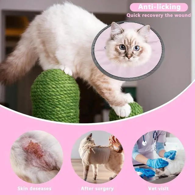 Alt view image 6 of 7 - Lightweight Cat Cone Collar Soft, Adjustable,Pale Pink, Small | Cone for Cats to Stop Licking, Soft Comfortable, Cat Recovery Cone After Surgery, Elizabethan E Collar for Cats, E-Collar