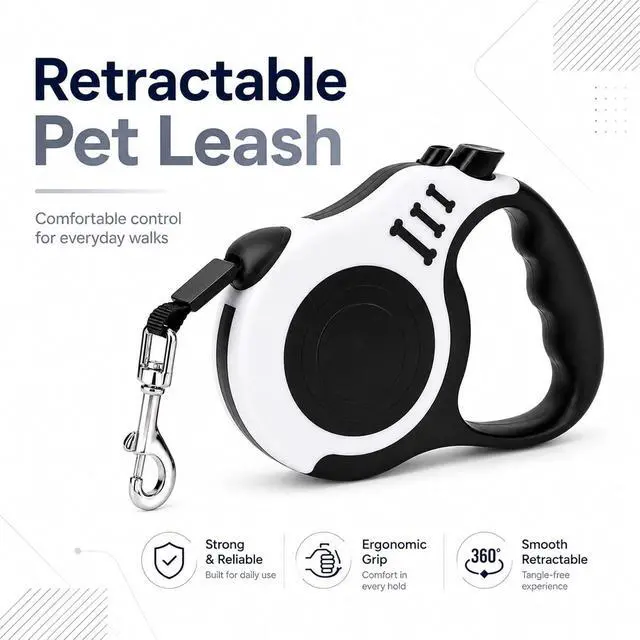 Alt view image 3 of 7 - 10 FT Retractable Dog Leash, Automatic Telescopic Pet Walking Leash with Non-Slip Handle, Durable Easy Grip Dog Tape Traction Rope for Small Medium Dogs, White