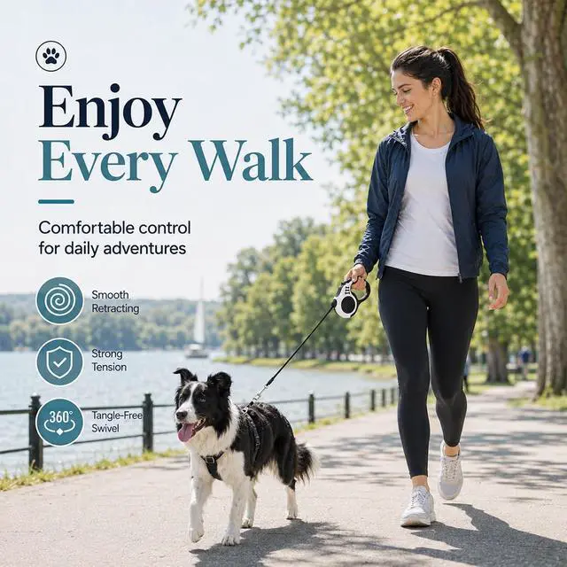 Alt view image 7 of 7 - 10 FT Retractable Dog Leash, Automatic Telescopic Pet Walking Leash with Non-Slip Handle, Durable Easy Grip Dog Tape Traction Rope for Small Medium Dogs, White