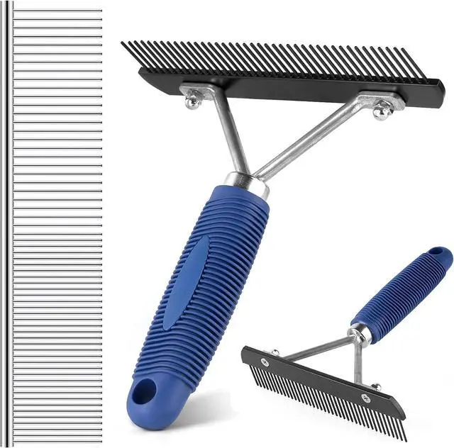 Main image of Long Tooth Grooming Undercoat Rake + Stainless Steel Shedding Comb | Deshedding Brushes for Large Pet Horse Longhair Cat, German Shepherd Husky Brush, Dual-Density Straight Comb for Detangling