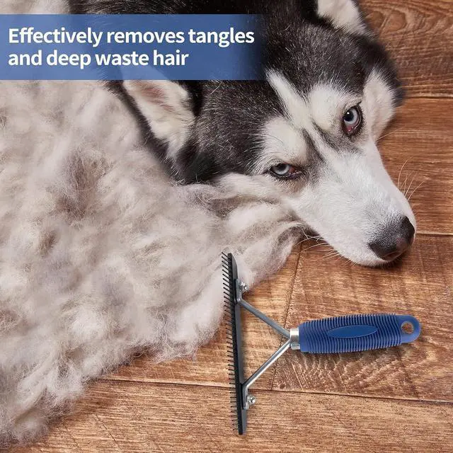 Alt view image 2 of 6 - Long Tooth Grooming Undercoat Rake + Stainless Steel Shedding Comb | Deshedding Brushes for Large Pet Horse Longhair Cat, German Shepherd Husky Brush, Dual-Density Straight Comb for Detangling