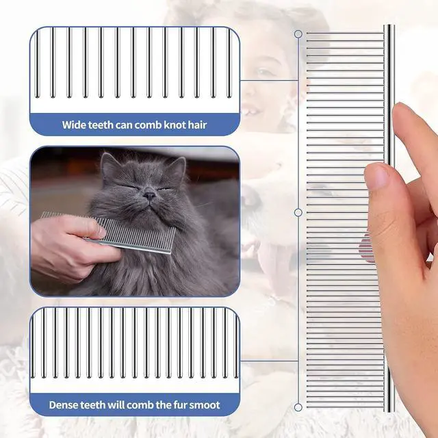 Alt view image 4 of 6 - Long Tooth Grooming Undercoat Rake + Stainless Steel Shedding Comb | Deshedding Brushes for Large Pet Horse Longhair Cat, German Shepherd Husky Brush, Dual-Density Straight Comb for Detangling