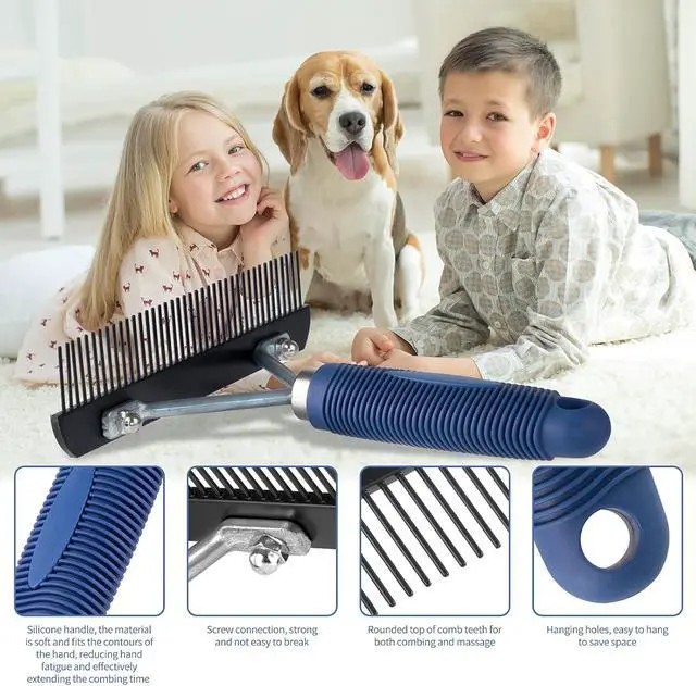 Alt view image 6 of 6 - Long Tooth Grooming Undercoat Rake + Stainless Steel Shedding Comb | Deshedding Brushes for Large Pet Horse Longhair Cat, German Shepherd Husky Brush, Dual-Density Straight Comb for Detangling