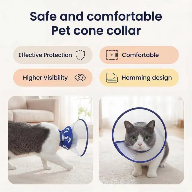 Alt view image 3 of 7 - Cat Cone Recovery Collar, Adjustable Elizabethan Collar for Cats to Stop Licking After Surgery, Soft Comfortable Pet Cone for Neck Girth 7.5''-9.0''