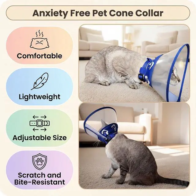 Alt view image 4 of 7 - Cat Cone Recovery Collar, Adjustable Elizabethan Collar for Cats to Stop Licking After Surgery, Soft Comfortable Pet Cone for Neck Girth 7.5''-9.0''